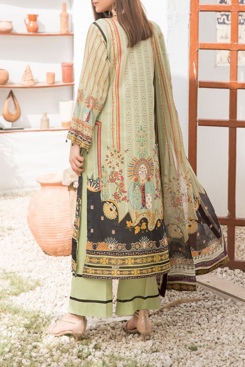 Grace S1094-Embroidered 3pc Lawn dress with Printed Chiffon Dupatta.