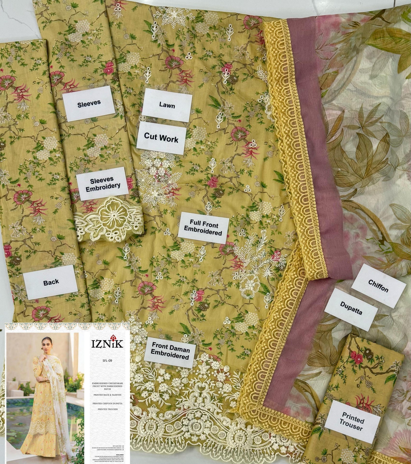 Grace S1069-Printed Chikankari 3pc Lawn Dress with Embroidered Chiffon Dupatta.