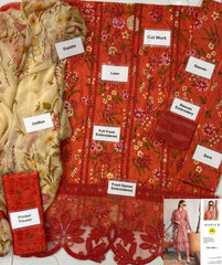 Grace S1105-Embroidered 3pc CHIKANKARI Lawn dress with Printed Chiffon Dupatta.