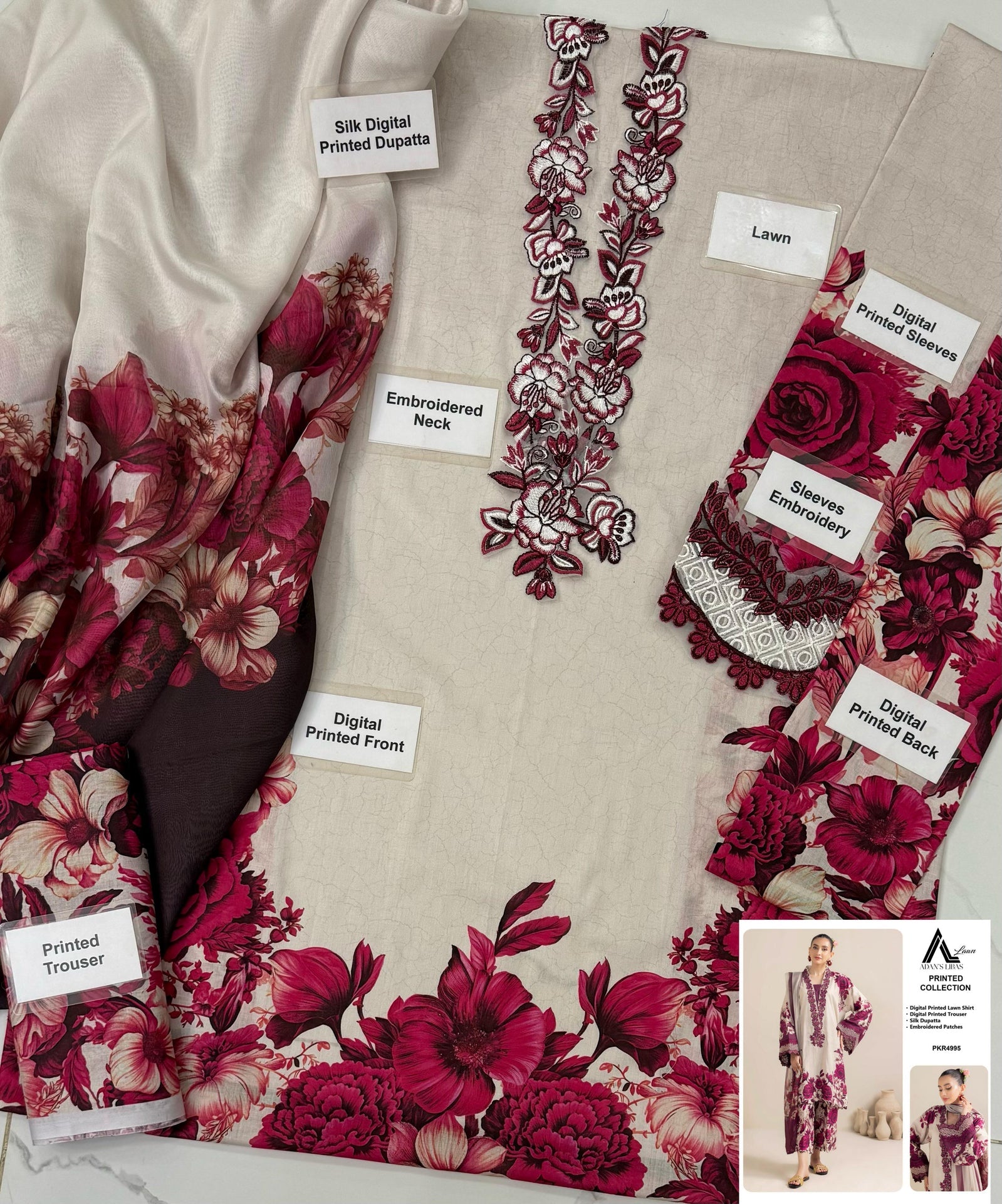 Grace S1103-Digital Printed 3pc Lawn Dress with Digital Printed Silk Dupatta.