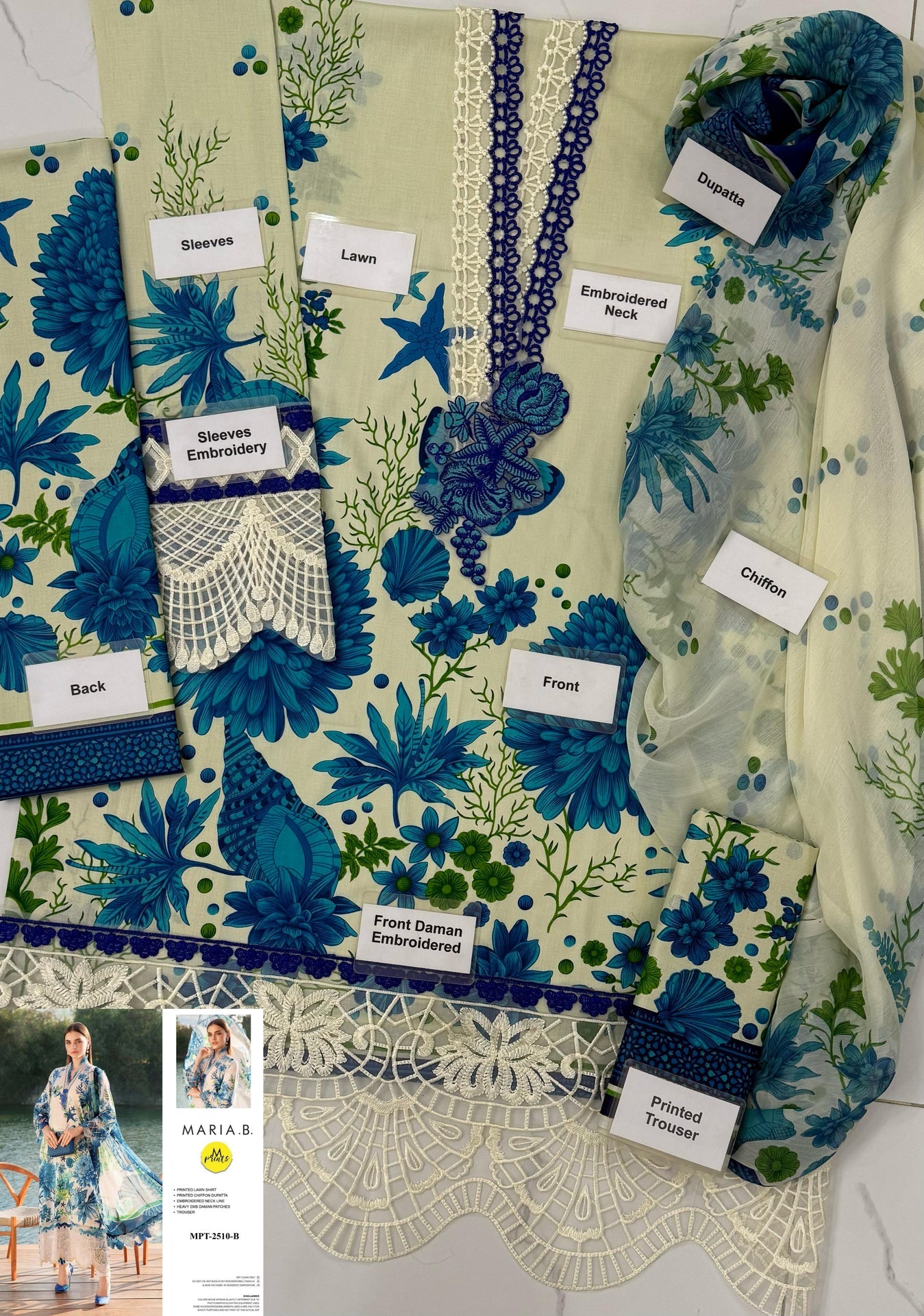 Grace S1100-Printed & Embroidered 3pc Lawn dress with Printed Chiffon Dupatta.