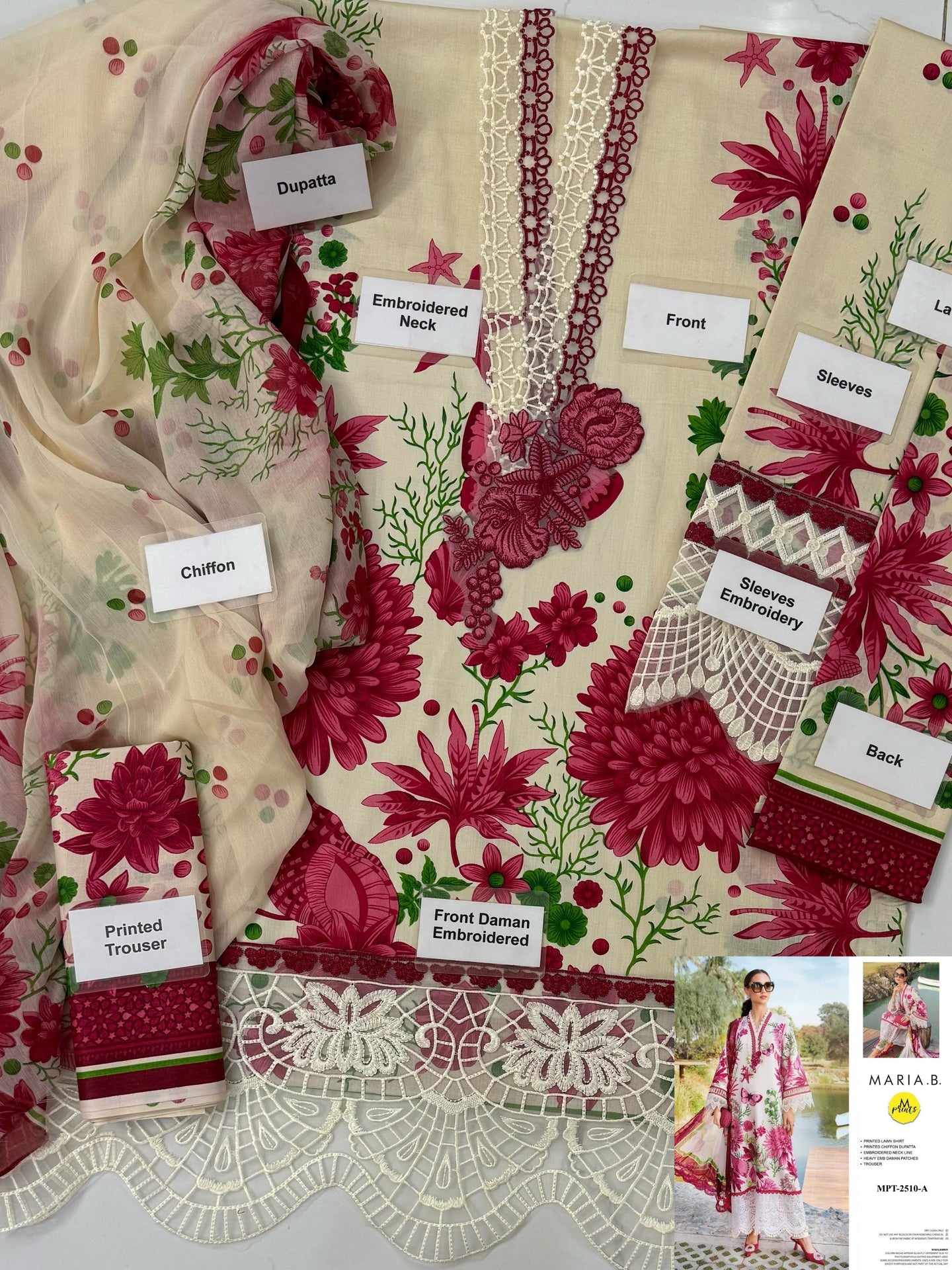 Grace S1099-Printed & Embroidered 3pc Lawn dress with Printed Chiffon Dupatta.