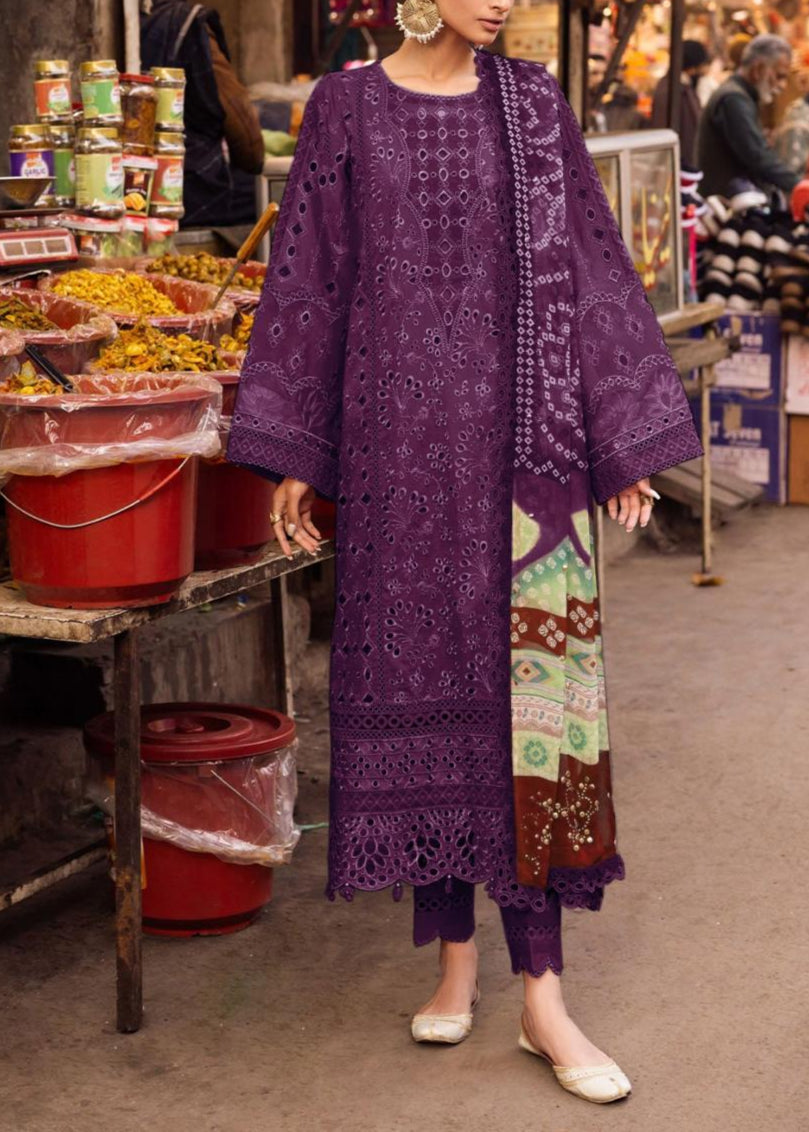 Grace S1123-Embroidered 3pc CHIKANKARI Lawn dress with Printed Munar Dupatta.