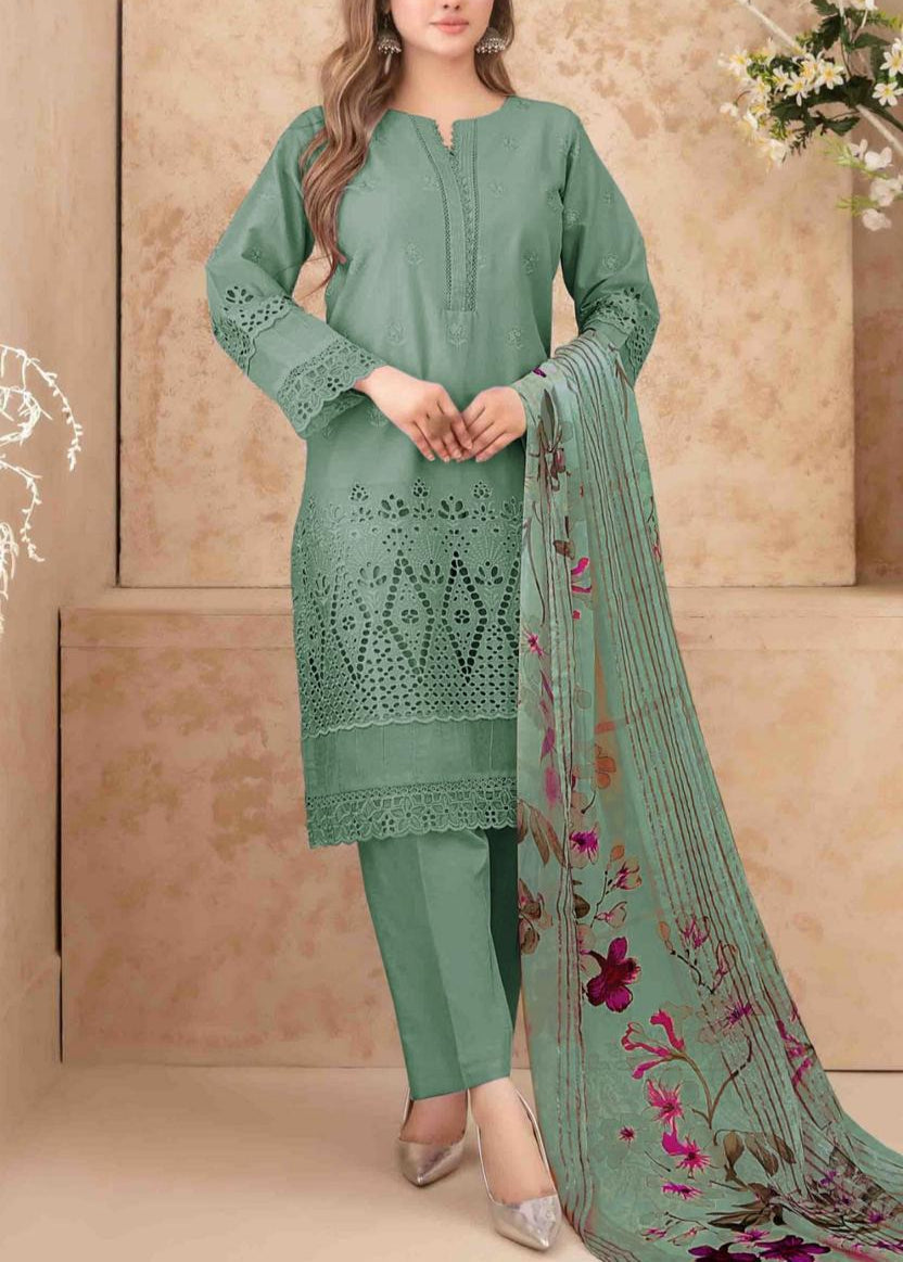Grace S1159-Embroidered 3pc CHIKANKARI Lawn Dress With Printed Munar Dupatta.