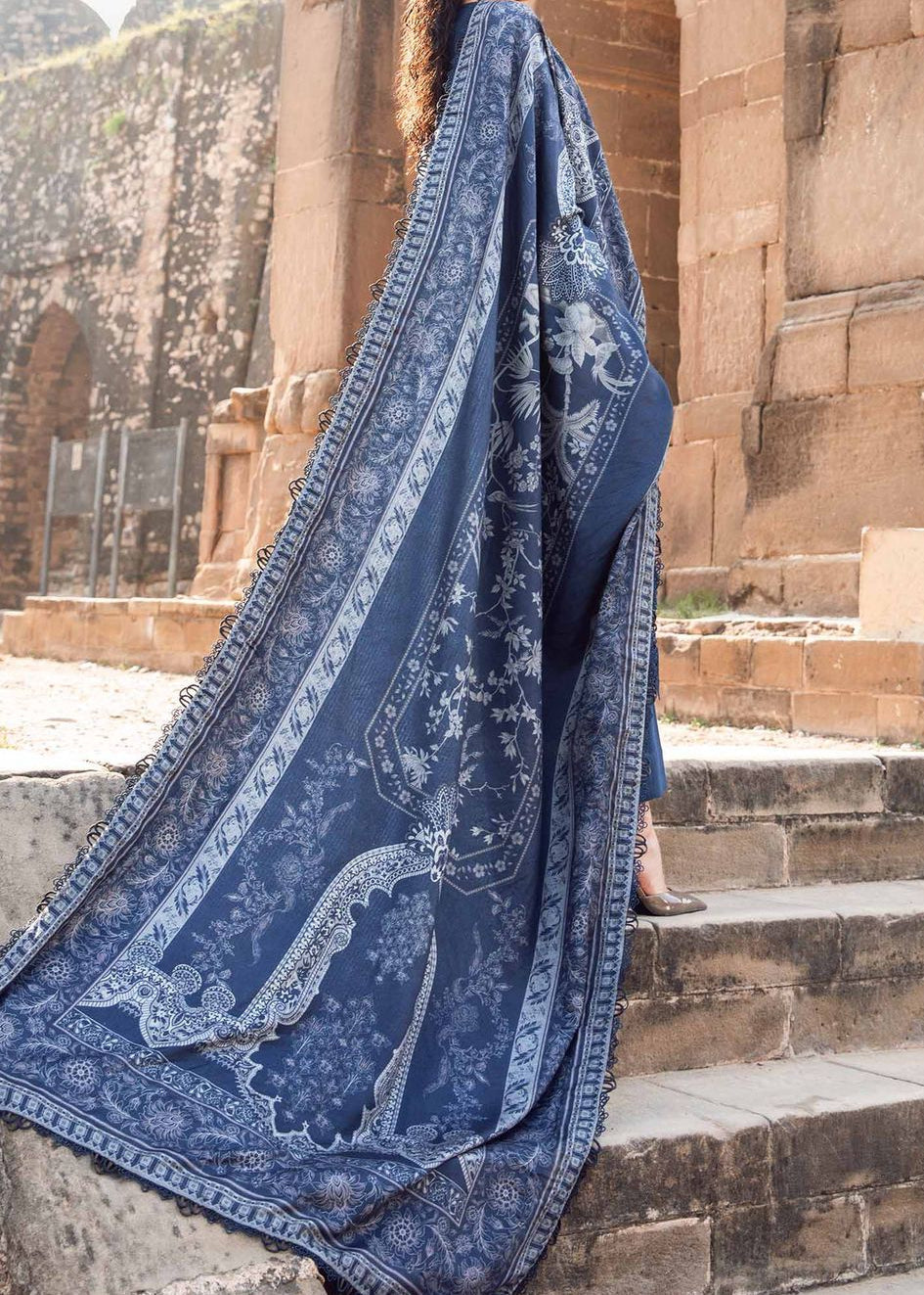 Grace W768 - Embroidered 3pc Marina Dress With Printed Shawl.