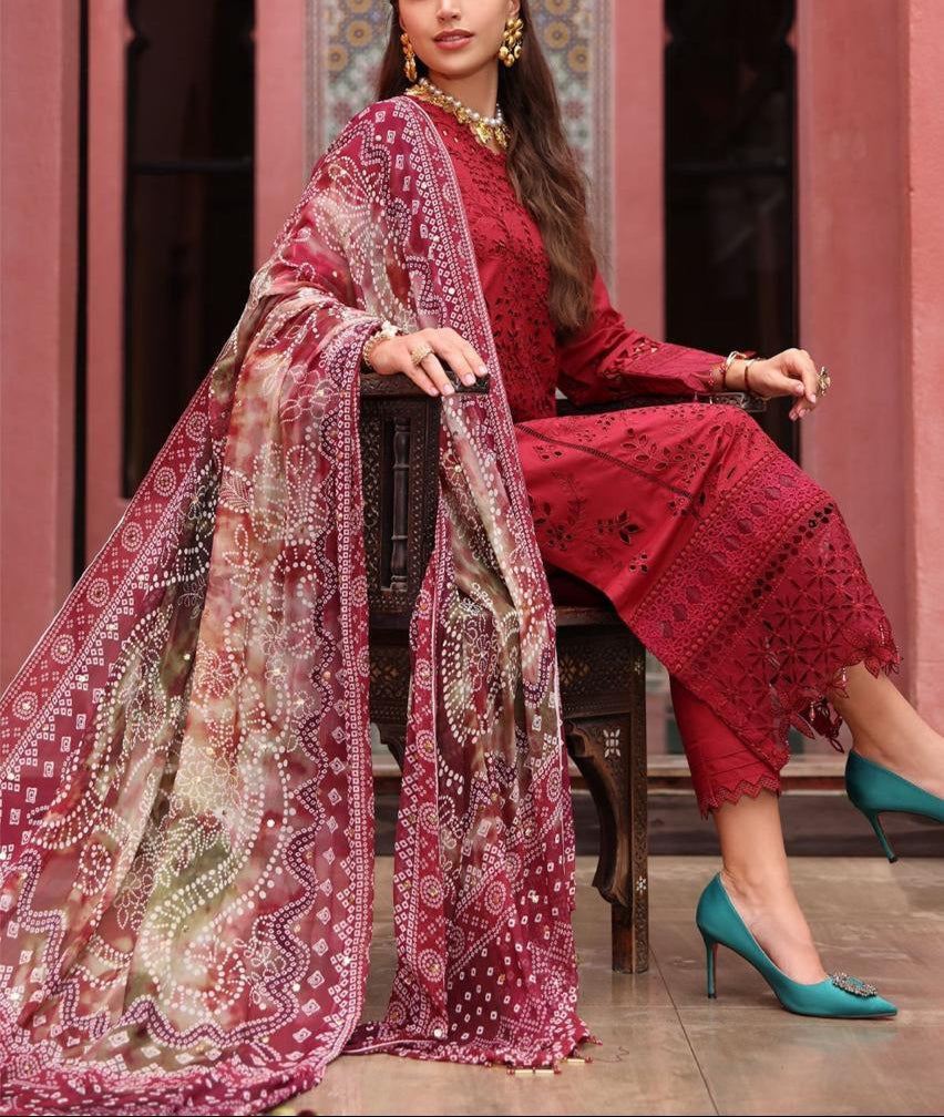 Grace S1198-Embroidered 3pc CHICKANKARI Lawn Dress With Printed Munar Dupatta.