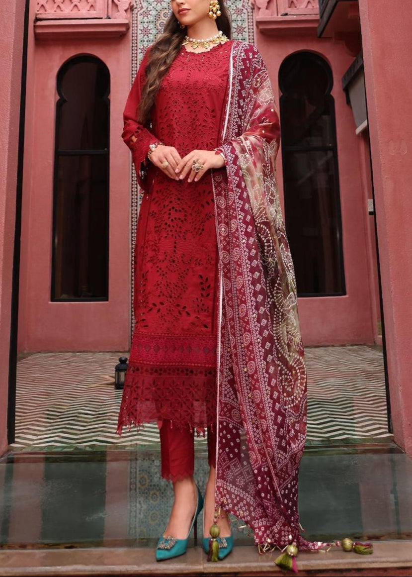 Grace S1198-Embroidered 3pc CHICKANKARI Lawn Dress With Printed Munar Dupatta.
