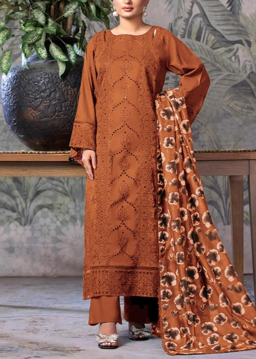 Grace S1196-Embroidered 3pc CHICKANKARI Lawn Dress With Printed Munar Dupatta.