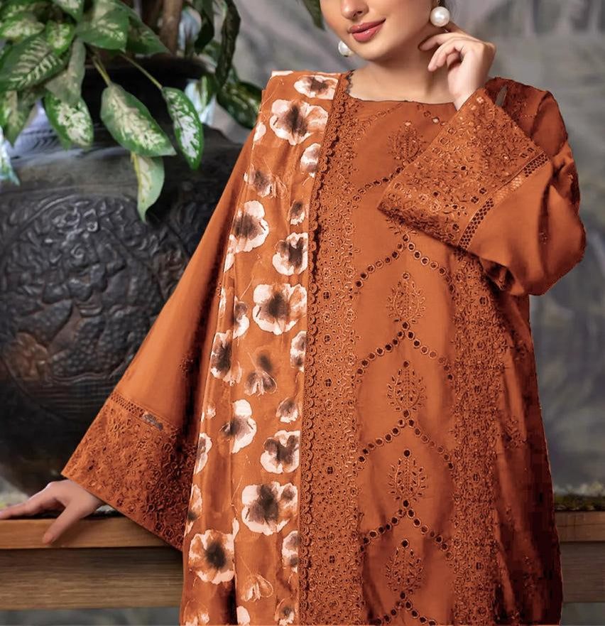 Grace S1196-Embroidered 3pc CHICKANKARI Lawn Dress With Printed Munar Dupatta.