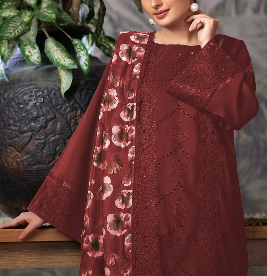 Grace S1195-Embroidered 3pc CHICKANKARI Lawn Dress With Printed Munar Dupatta.