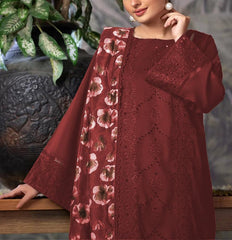 Grace S1195-Embroidered 3pc CHICKANKARI Lawn Dress With Printed Munar Dupatta.