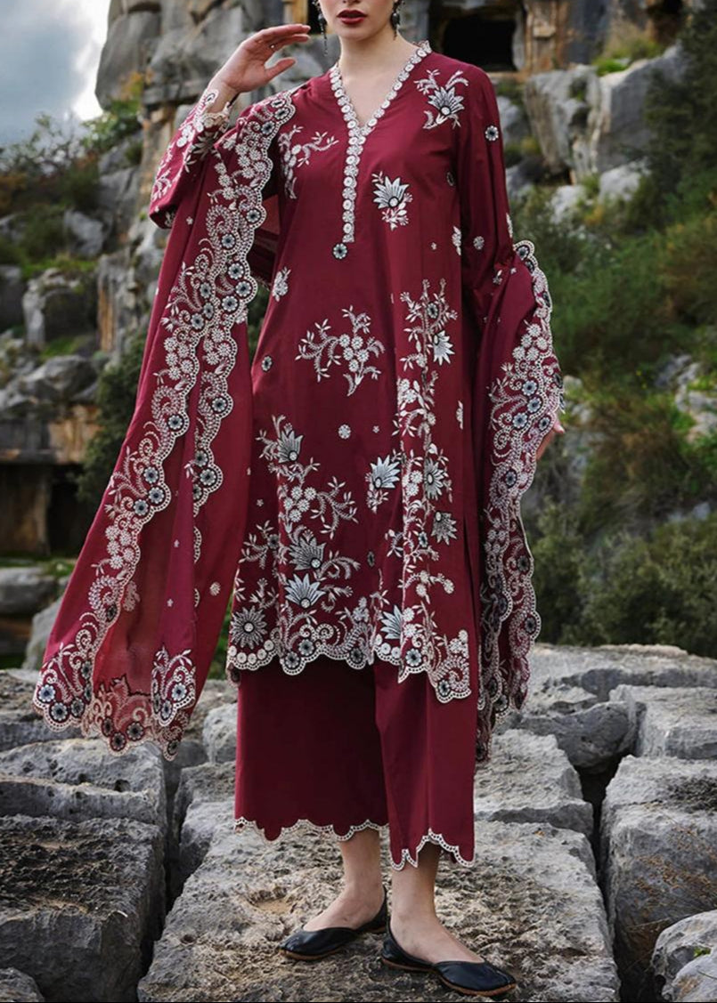 Grace S1201-Embroidered 3pc Lawn Dress With Embroidered Net Dupatta.