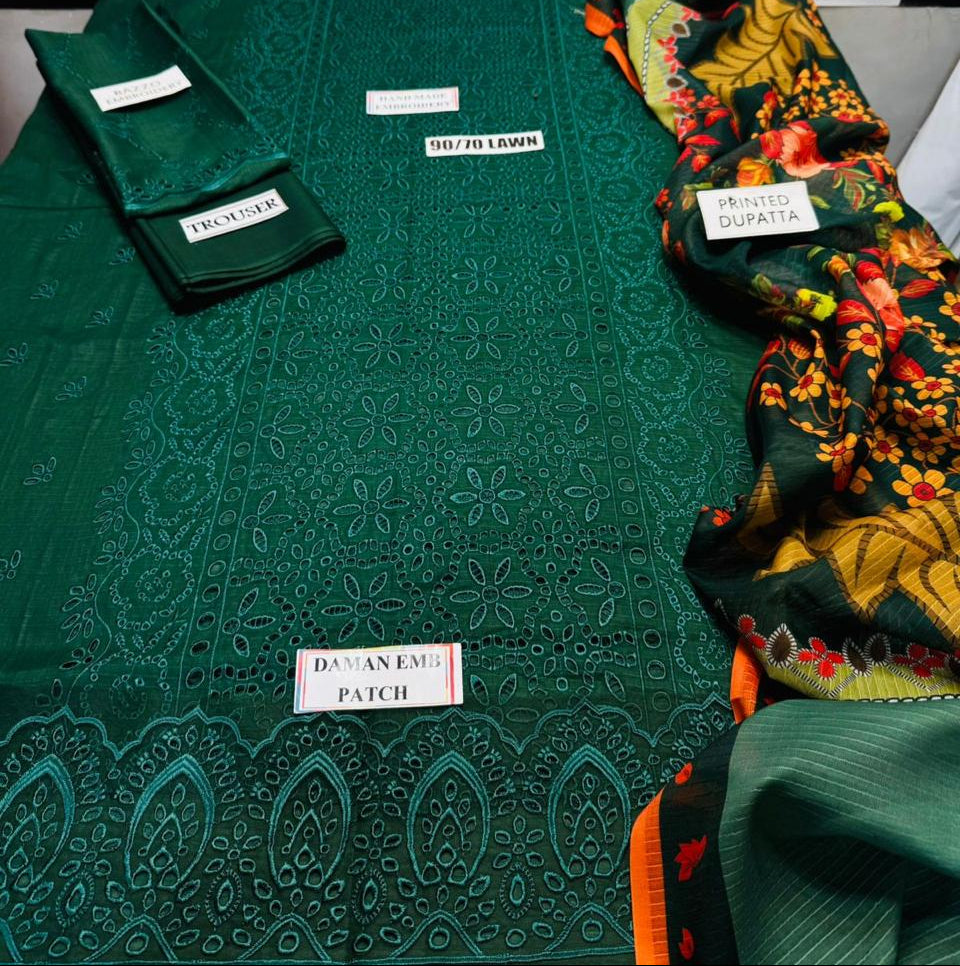 Grace S1180-Heavy Shifli Embroidered 3pc Lawn Dress With Printed Munar Dupatta.