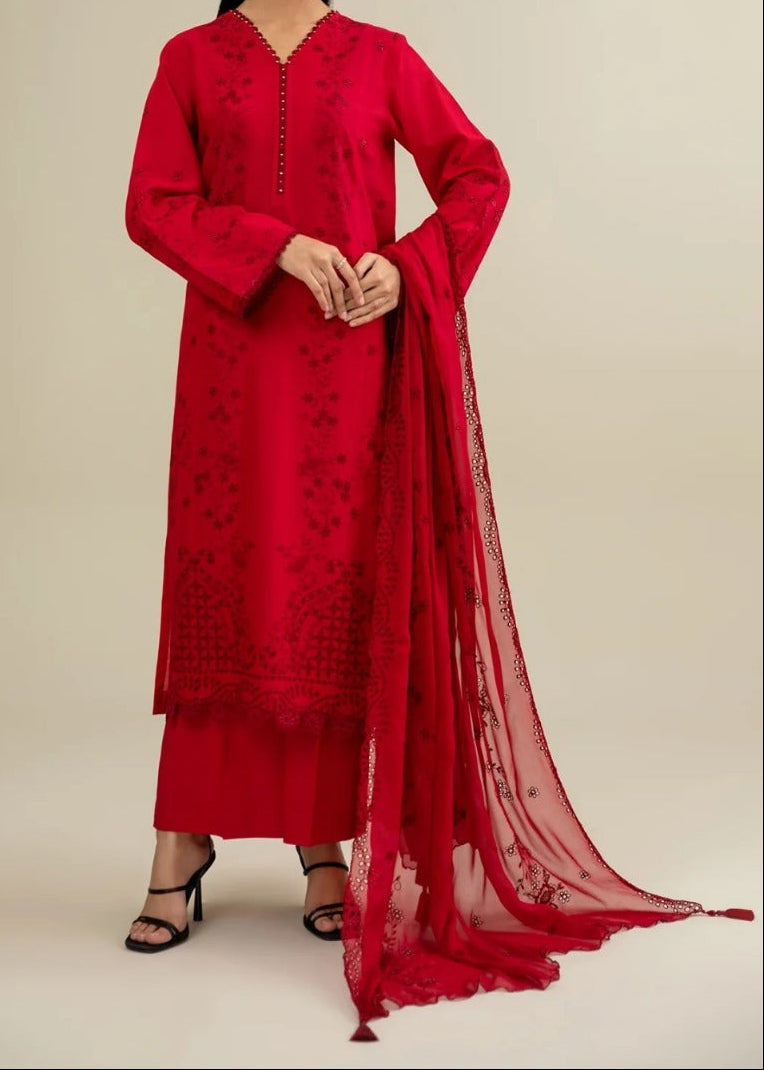 Grace W852-Embroidered 3pc Chikankari Marina Dress With Embroidered  Chikankari Chiffon Dupatta.