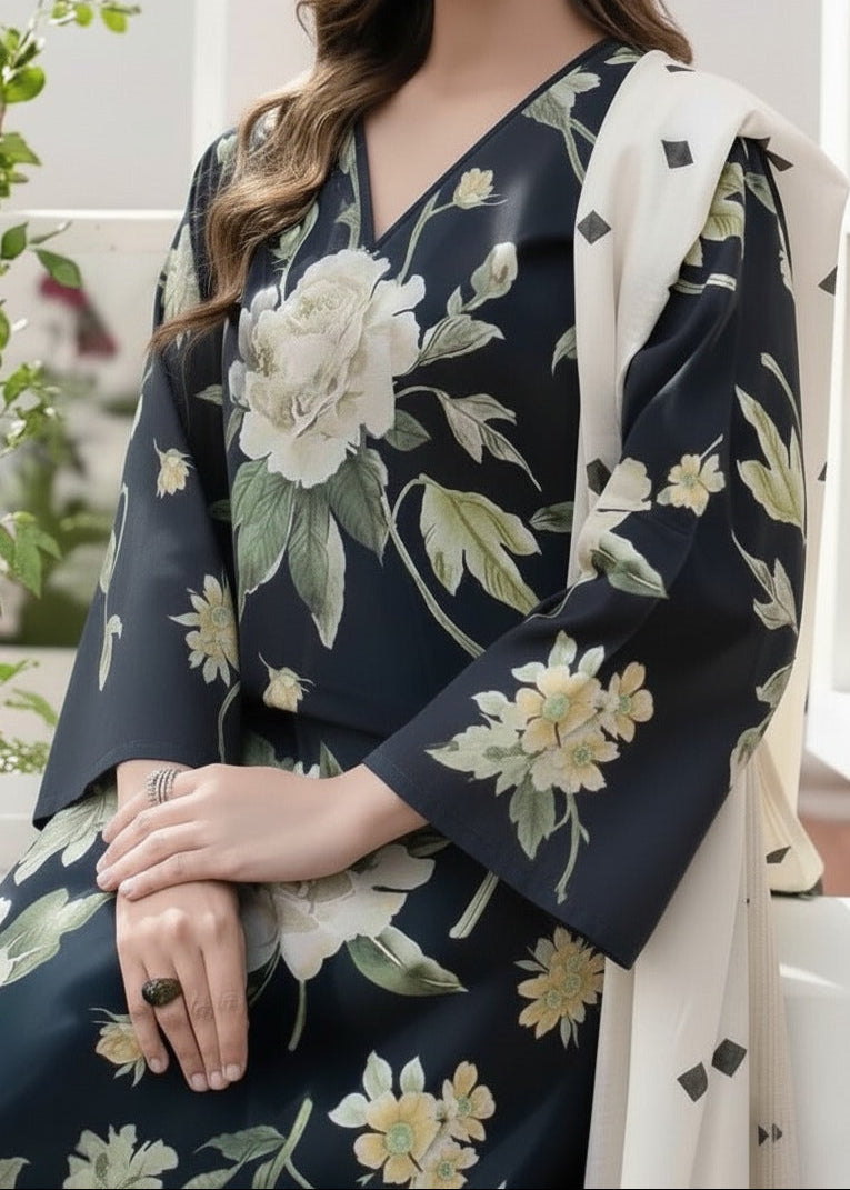 Grace W868 - Digital Printed 3pc Karandi Dress With Digital Printed Karandi Shawl.