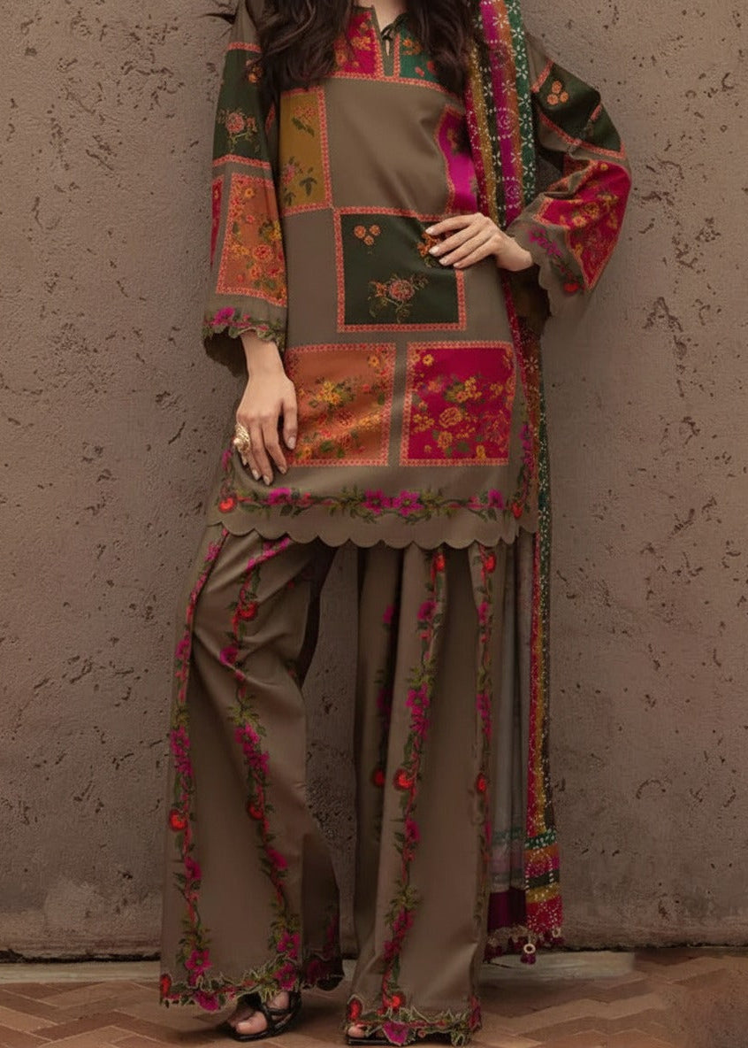 Grace W872 - Digital Printed 3pc Karandi Dress With Digital Printed Karandi Shawl.