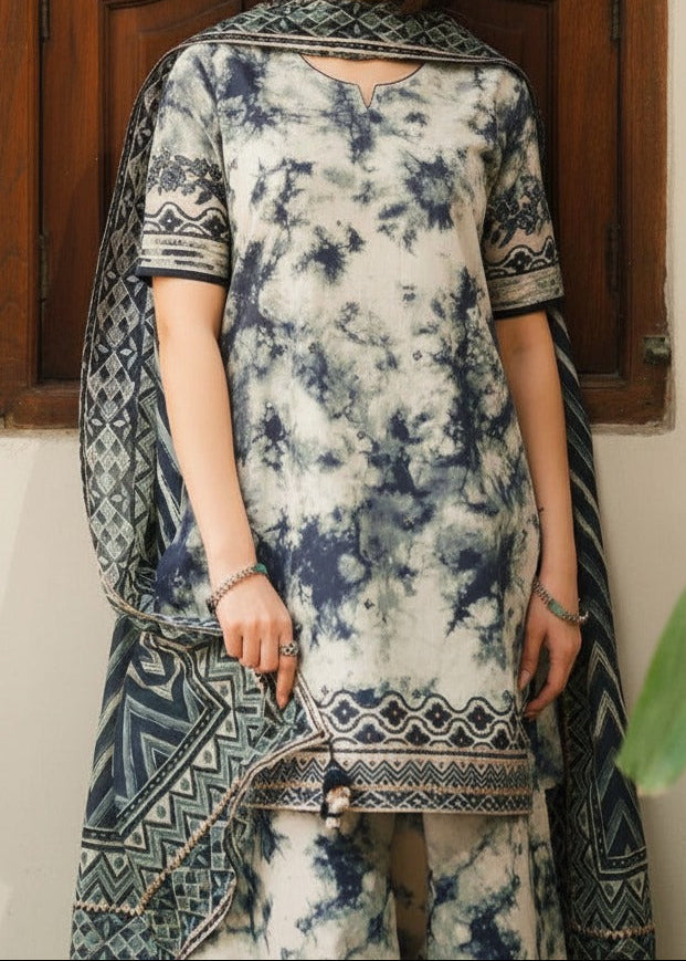 Grace W873 - Digital Printed 3pc Karandi Dress With Digital Printed Karandi Shawl.