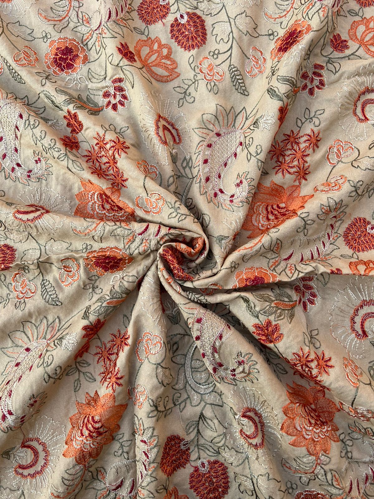 Sarinnah D77-Embroidered Karandi Beige Shawl