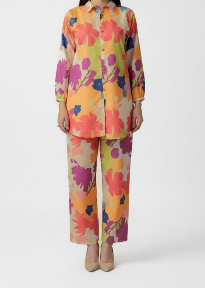 CS-111 AZURE- STITCHED 2PC PRINTED CO-ORD SET.