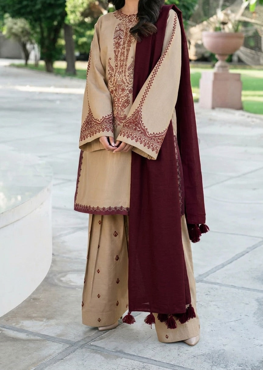 Grace W1029-Embroidered 3pc Marina Dress With Printed Shawl.