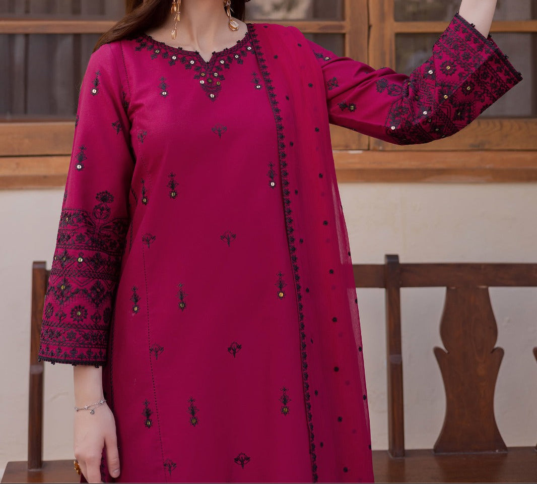 Grace S1360 - Embroidered Sequence 3pc Lawn Dress With Embroidered  Sequence Chiffon Dupatta.