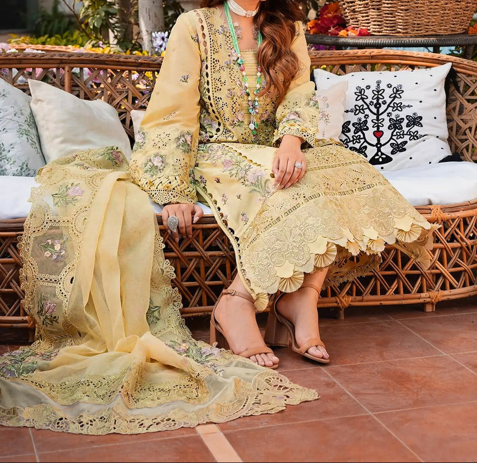 Grace S1383 - Embroidered 3pc Lawn Dress With Embroidered Khadi Net Dupatta.