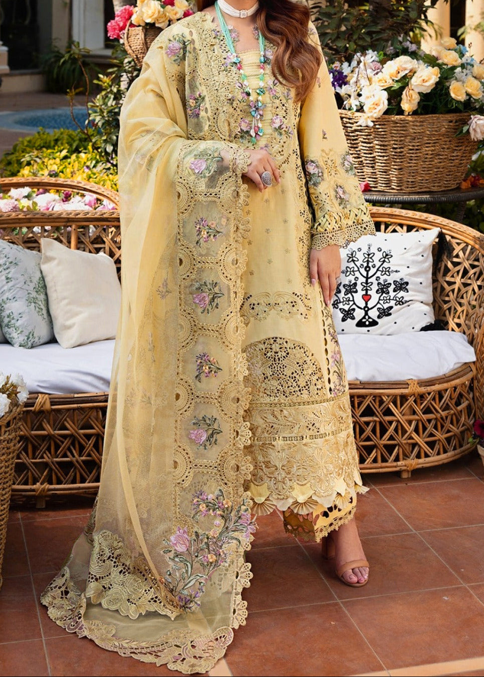 Grace S1383 - Embroidered 3pc Lawn Dress With Embroidered Khadi Net Dupatta.