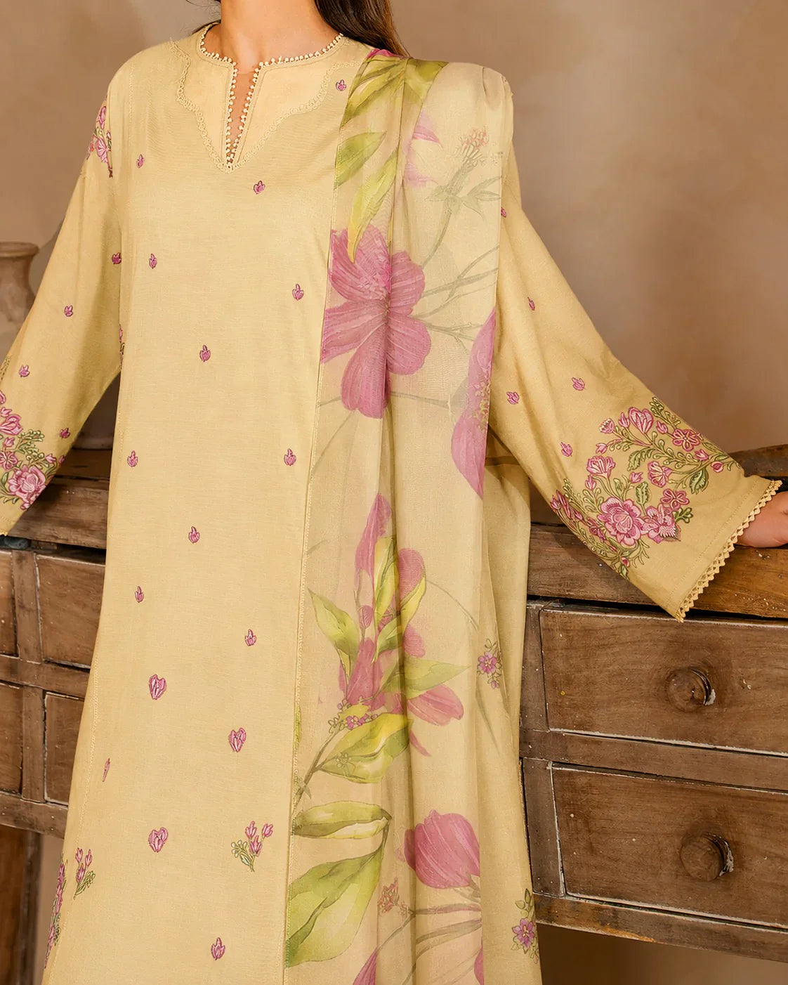 Grace Z-(S1492) - Stitched Embroidered 3pc Lawn Dress With Printed Lawn Dupatta.