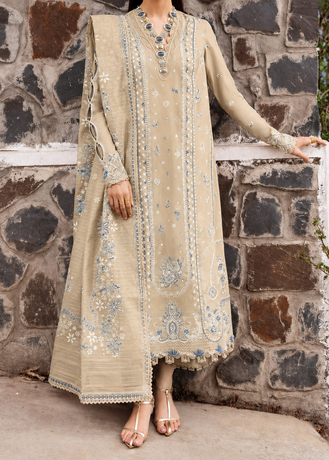 Grace S1483-Embroidered 3pc Lawn Dress With Printed Lawn Dupatta.