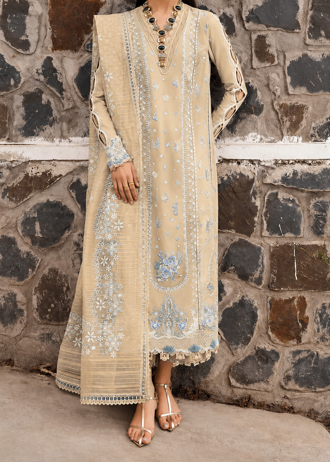 Grace S1483-Embroidered 3pc Lawn Dress With Printed Lawn Dupatta.