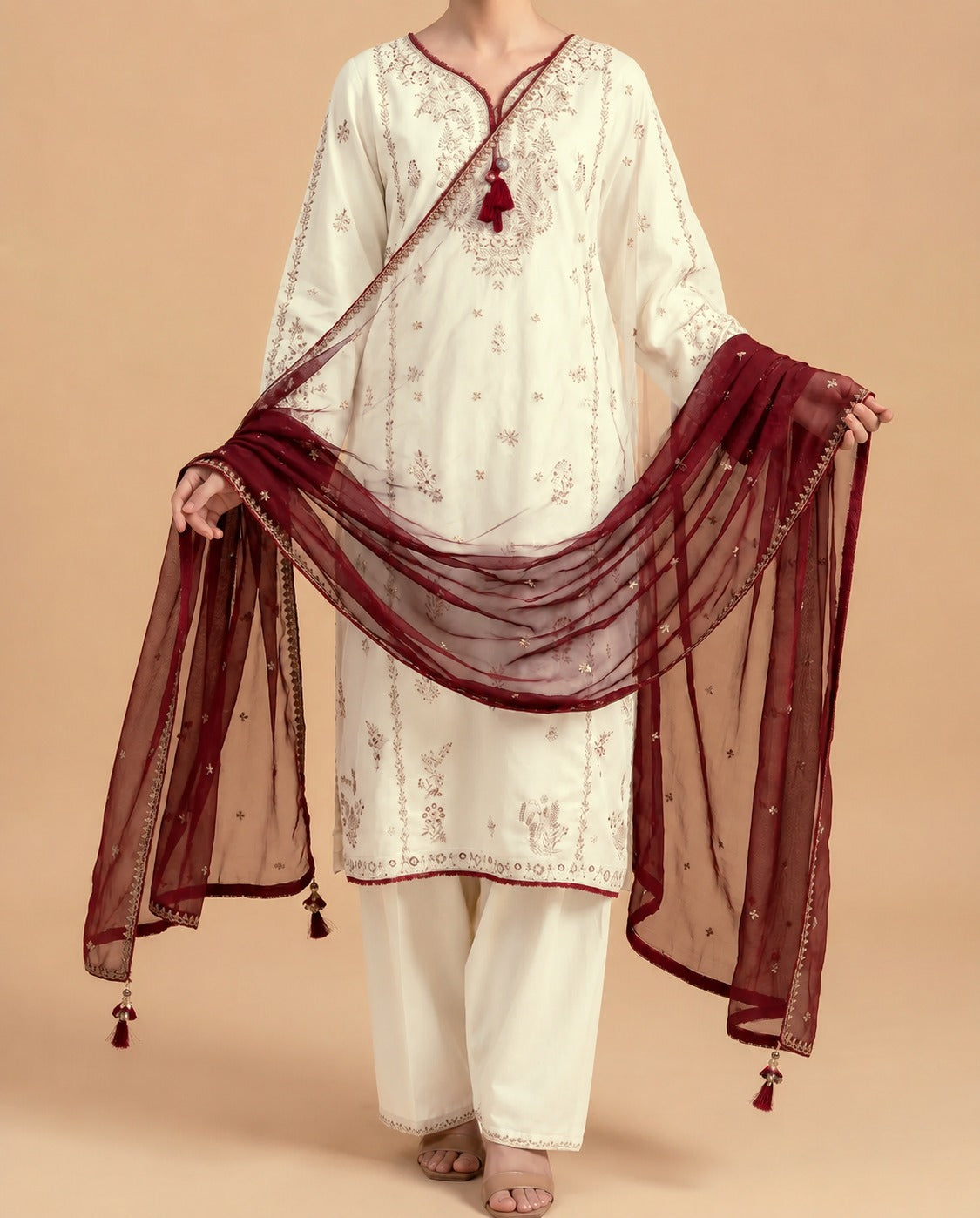Grace S1433 - Embroidered 3pc Lawn Dress With Embroidered Chiffon Dupatta.