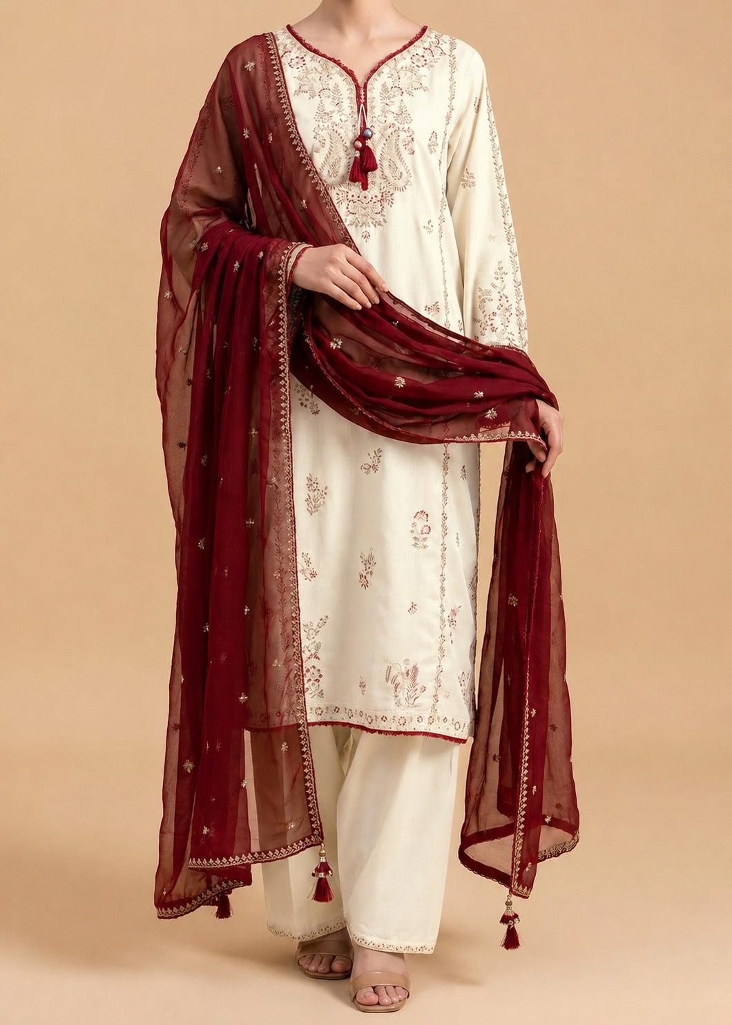 Grace S1433 - Embroidered 3pc Lawn Dress With Embroidered Chiffon Dupatta.