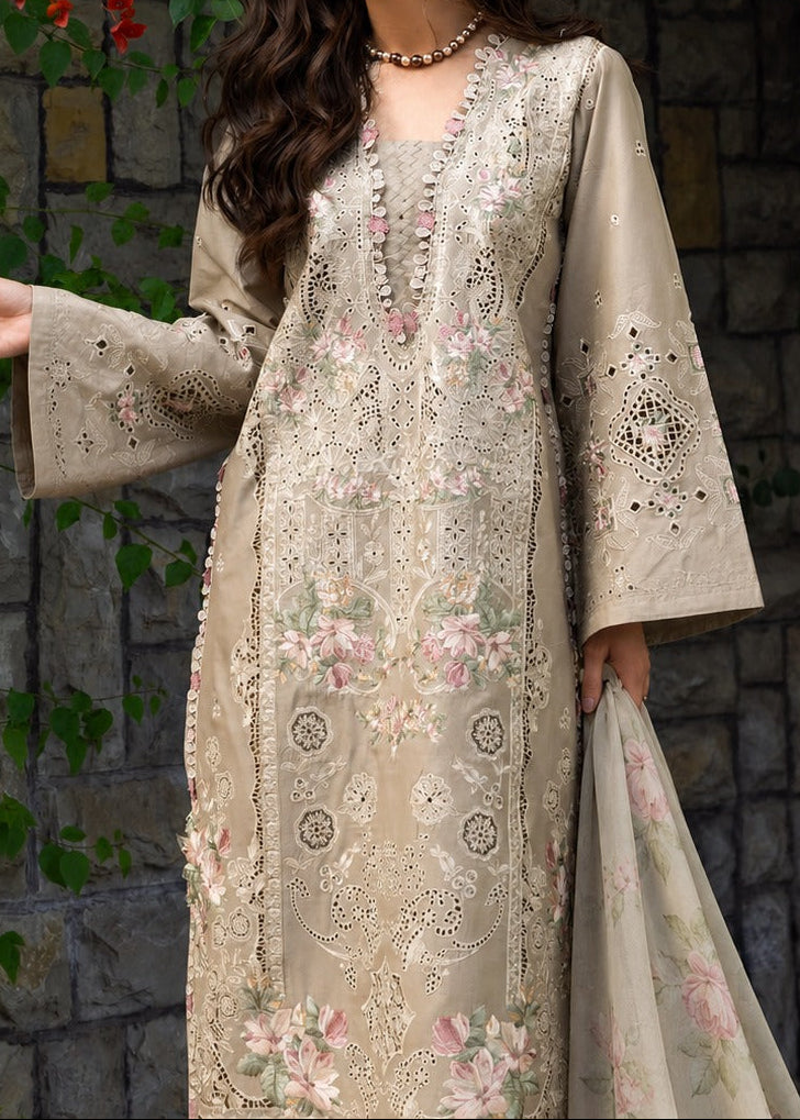 Grace W1107 - Embroidered 3pc CHIKANKARI Marina Dress With Printed  Shawl.