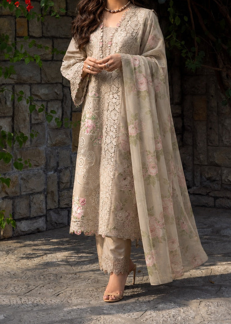 Grace W1107 - Embroidered 3pc CHIKANKARI Marina Dress With Printed  Shawl.