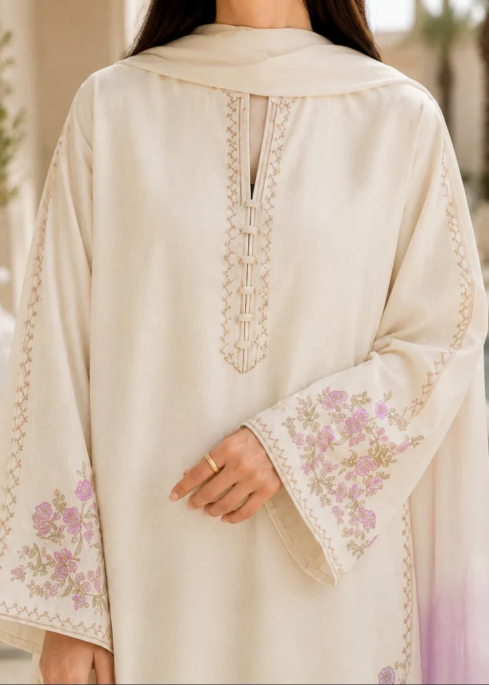 Grace W1058 - Embroidered 3pc Marina Dress With Tie & Dye Chiffon Dupatta.