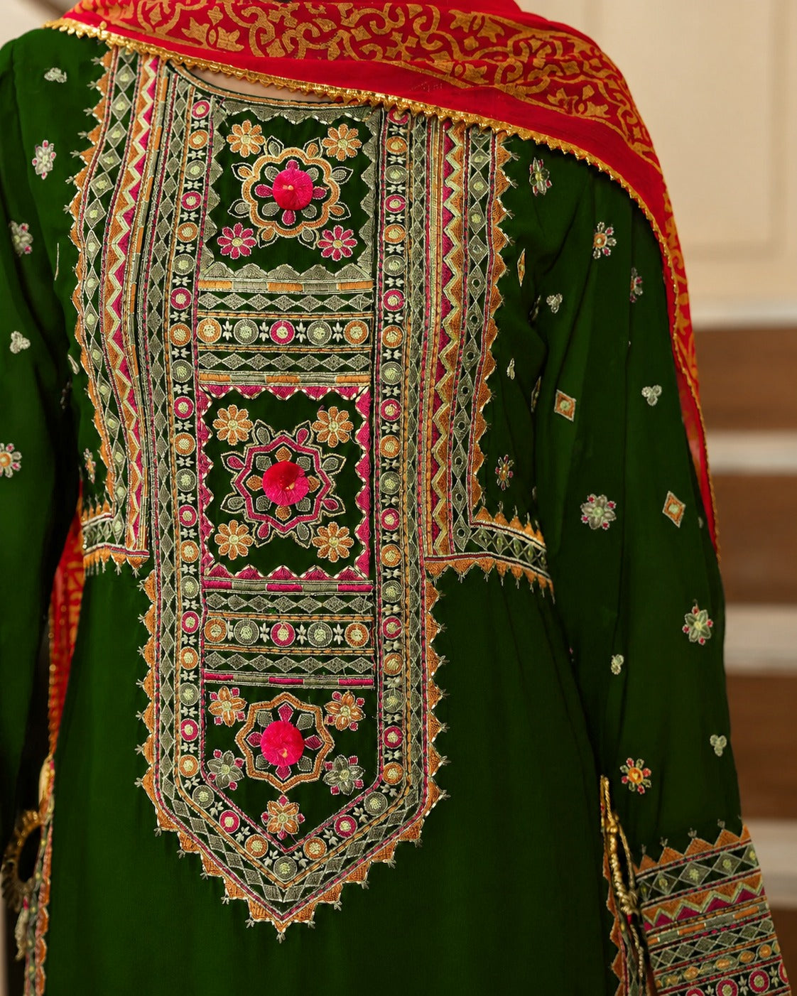 Grace W1093 - Embroidered 3pc Marina Dress With Printed Shawl.
