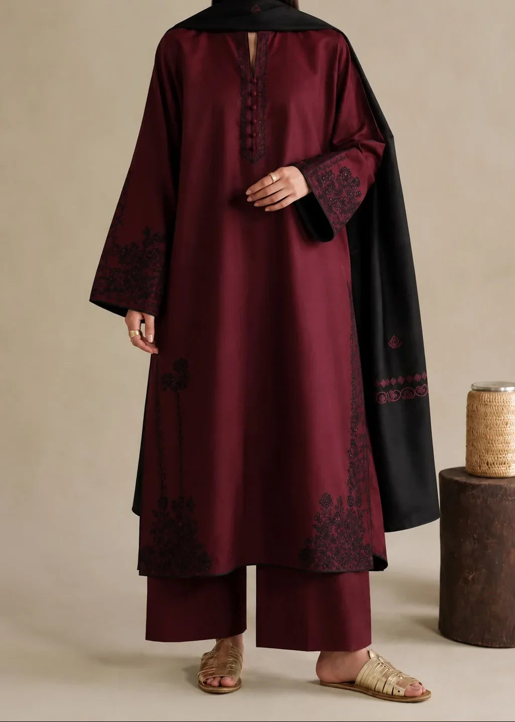 Grace Z-(S1574)- Stitched Embroidered 3pc Lawn Dress With Printed voile Dupatta.