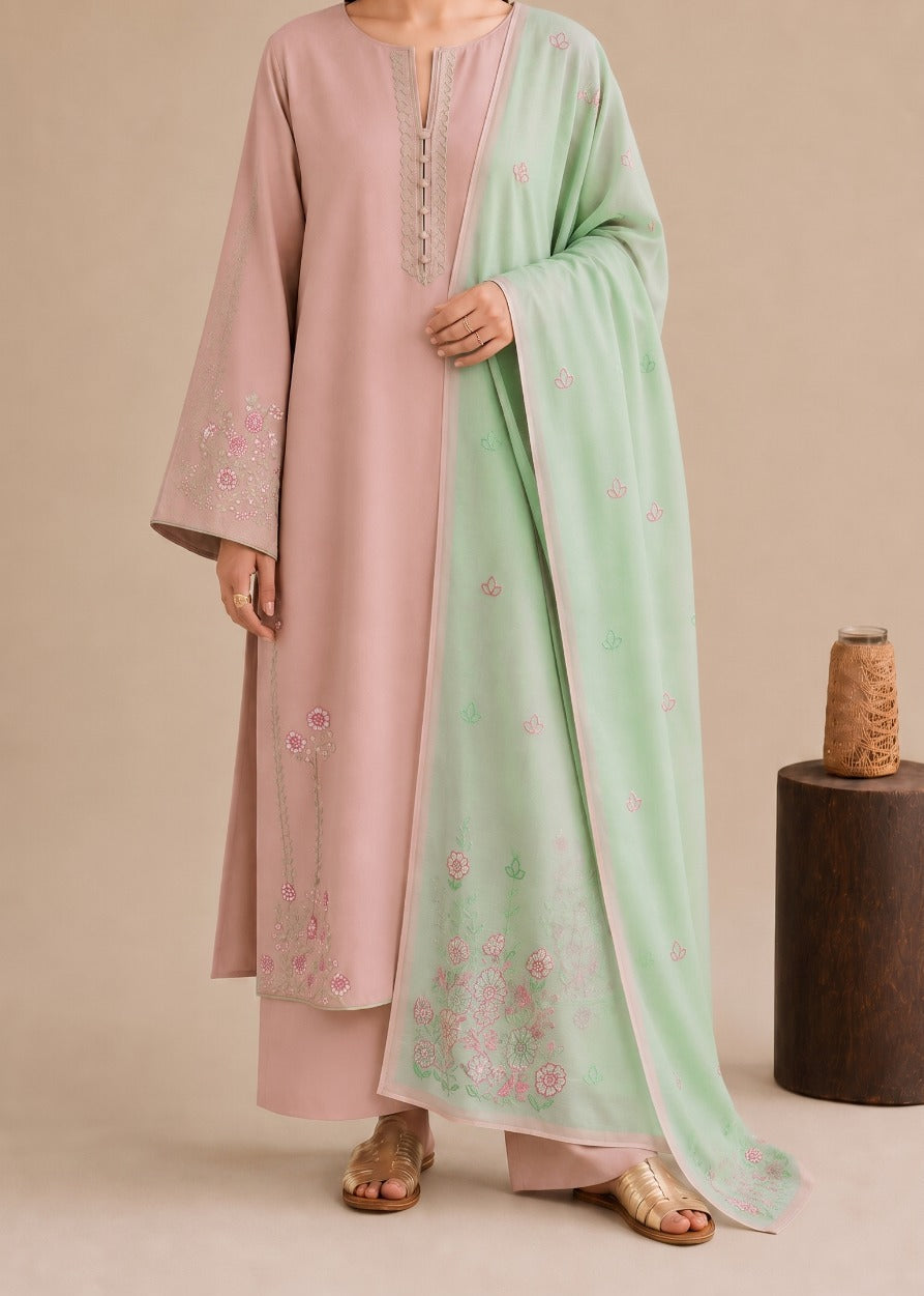 Grace W1102 - Embroidered 3pc Marina Dress With Printed Shawl.