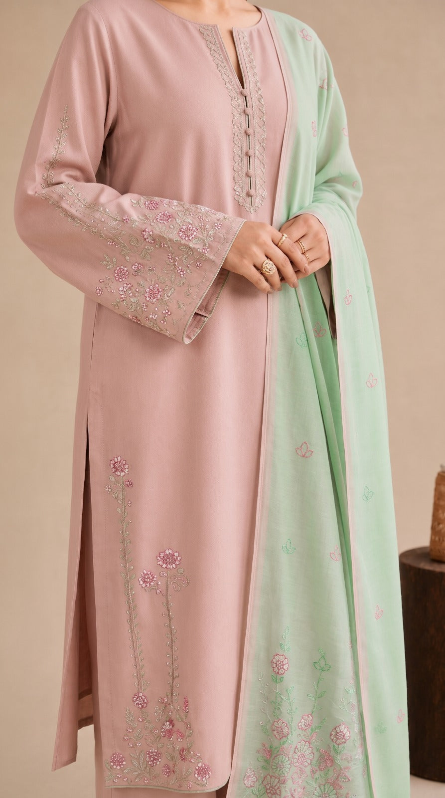 Grace W1102 - Embroidered 3pc Marina Dress With Printed Shawl.