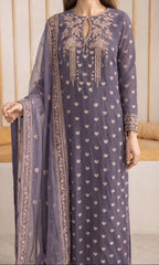 Grace W1024-Embroidered 3pc Marina Dress With Embroidered Khadi Net Dupatta.