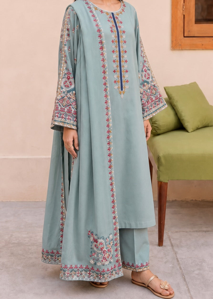Grace S1591-Embroidered 3pc Lawn Dress With Embroidered chiffon Dupatta.