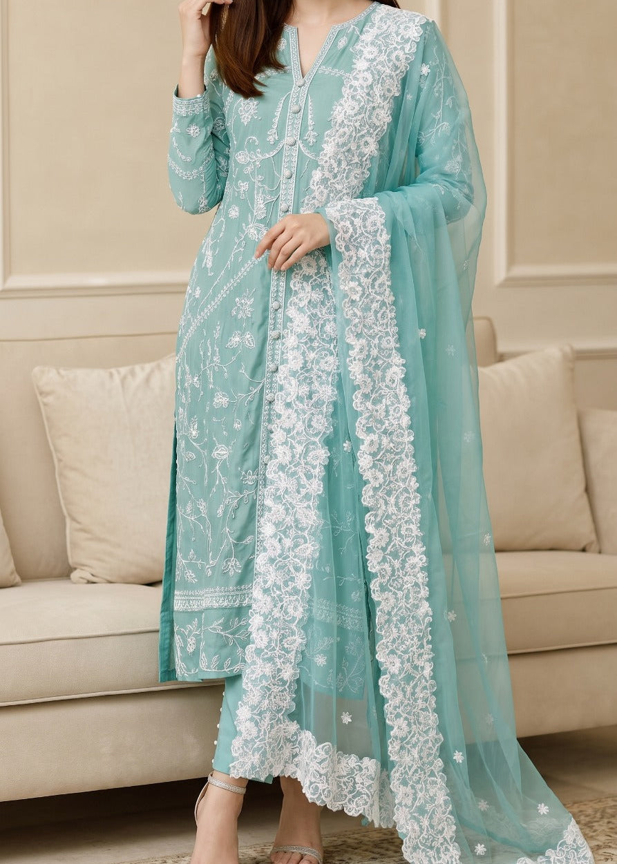 Grace S1610 - Embroidered 3pc Lawn Dress With Embroidered Chiffon Dupatta.