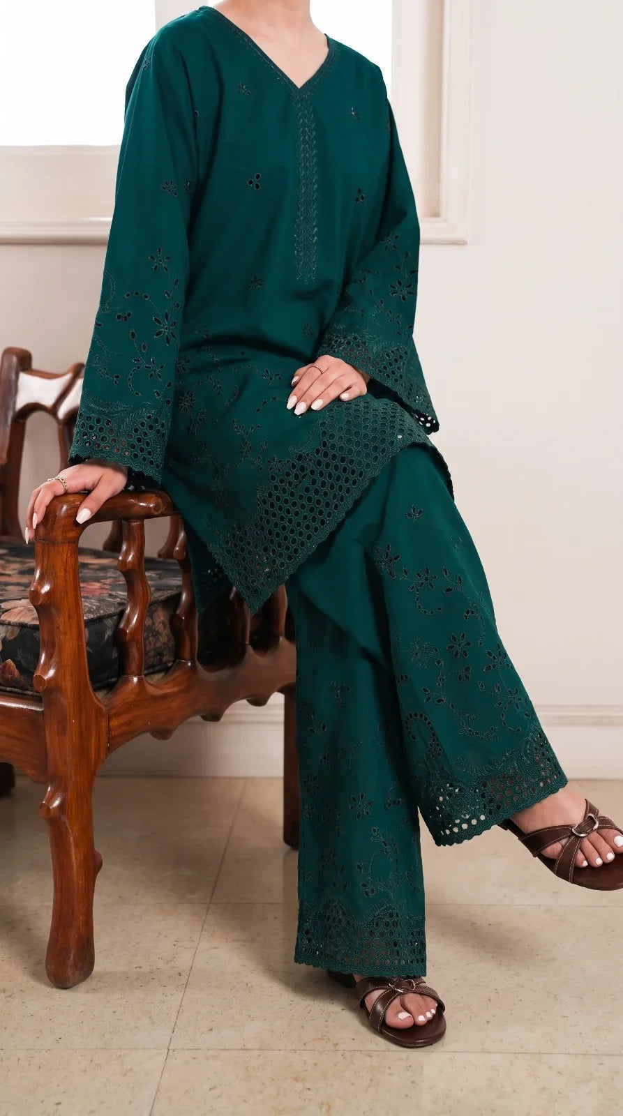 Grace Z-(W1030) - Stitched Embroidered CHIKANKARI 2pc Marina Dress.