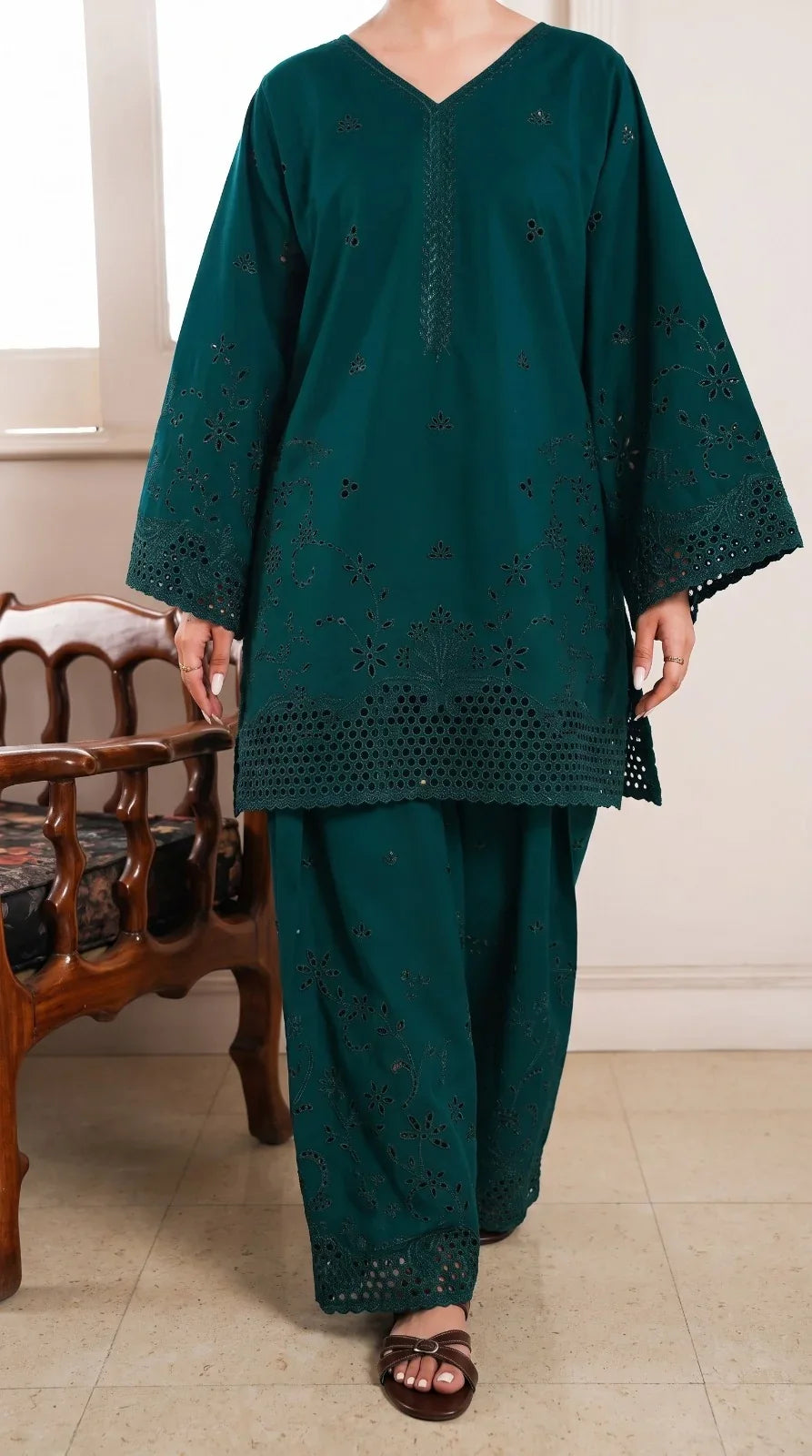 Grace Z-(W1030) - Stitched Embroidered CHIKANKARI 2pc Marina Dress.