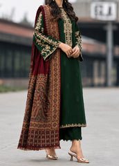 Grace W1047 - Embroidered 3pc CHIKANKARI Marina Dress With Printed Shawl.