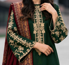 Grace W1047 - Embroidered 3pc CHIKANKARI Marina Dress With Printed Shawl.