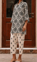Grace Z-(W1067) - Stitched Digital Printed 2pc Silk Dress.