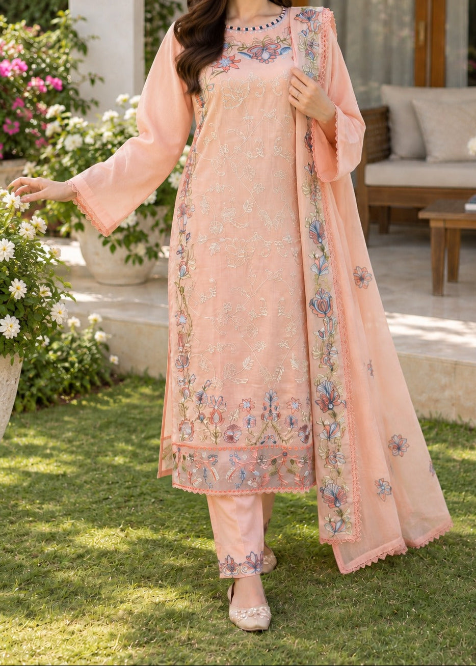 Grace S1629 - Embroidered 3pc Lawn Dress With Embroidered  Chiffon Dupatta.
