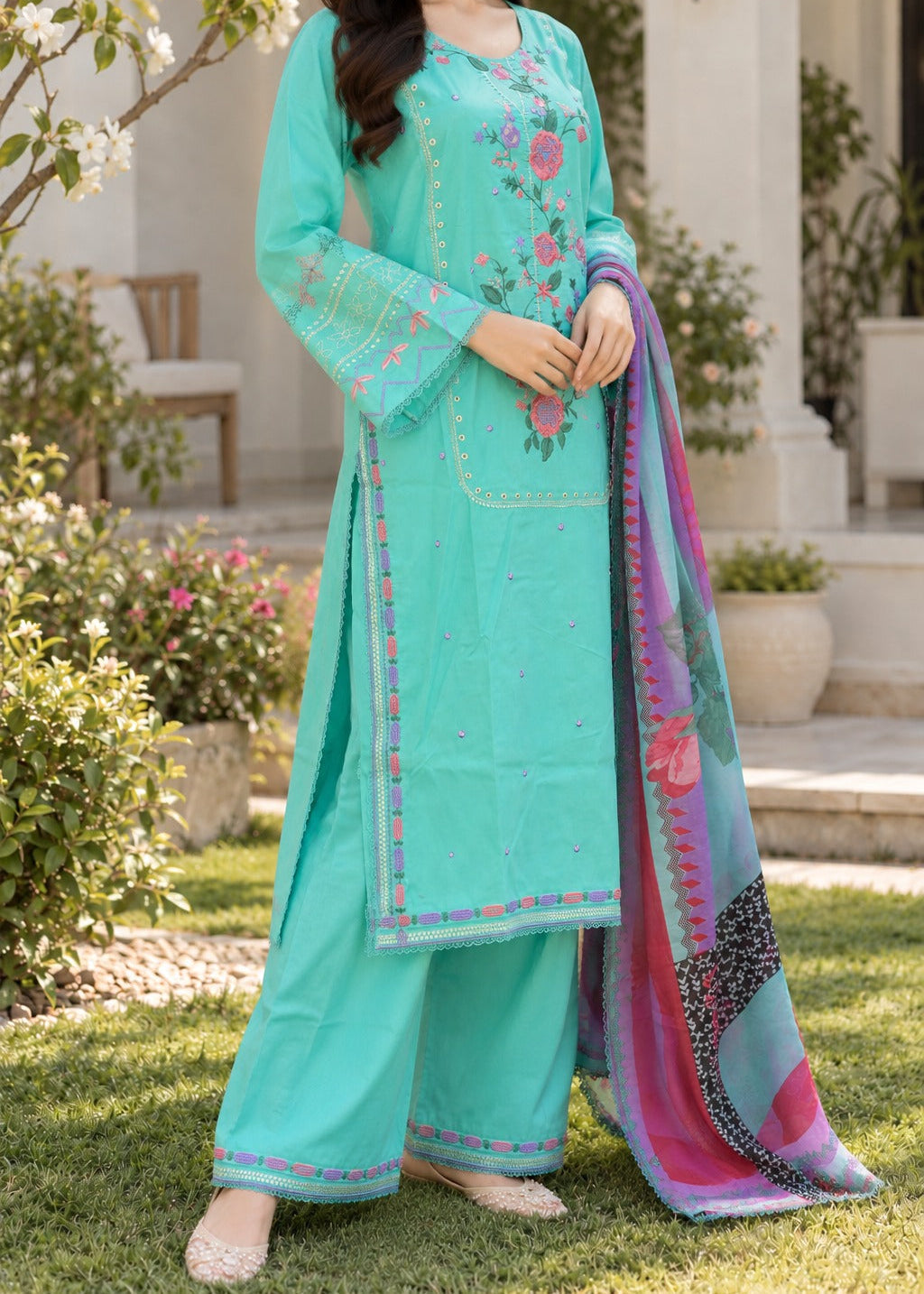 Grace S1631 - Embroidered 3pc Lawn Dress With Printed Polly Lawn Dupatta