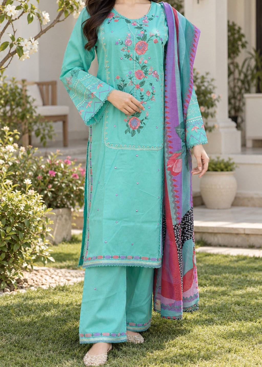 Grace S1631 - Embroidered 3pc Lawn Dress With Printed Polly Lawn Dupatta